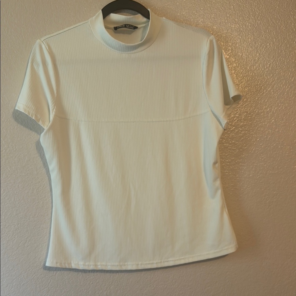 SHEIN Ribbed Mock Neck Top in Cream
